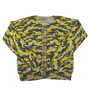 Sundance Camo‎ Print Cardigan Sweater Colorful Embroidered Trim Womens Small
